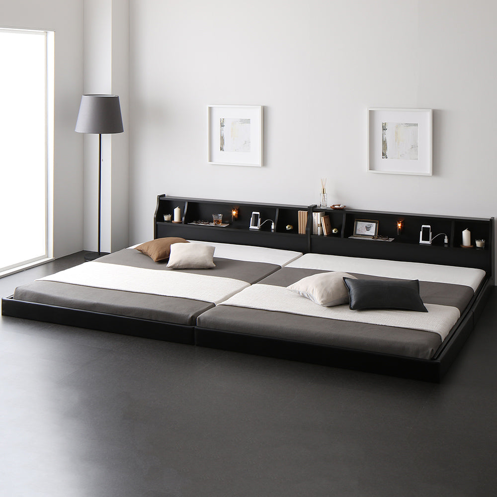 照明 付き フロアベッド ローベッド ブラック