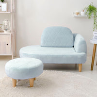 丸みがかわいい オットマン付きソファセット ブルー