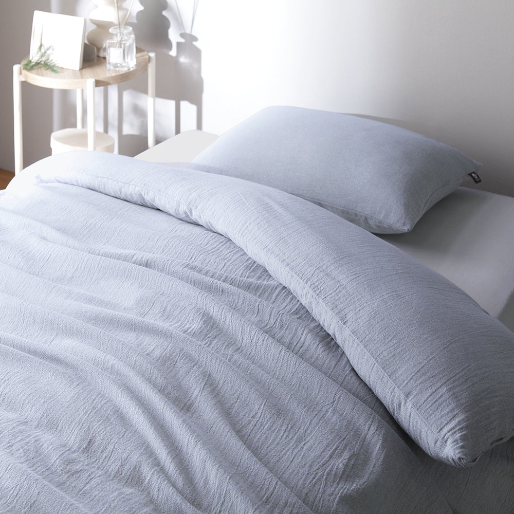 やわらか肌触り洗いざらしコットン 先染め糸 綿100% (掛布団カバー+枕カバー) 2点セット シングル・ブルー