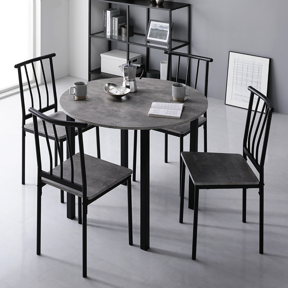 円形ダイニングセット(テーブル+パイプデザインチェア)ストーン×ブラック