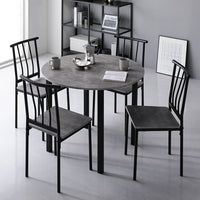 円形ダイニングセット(テーブル+パイプデザインチェア)ストーン×ブラック