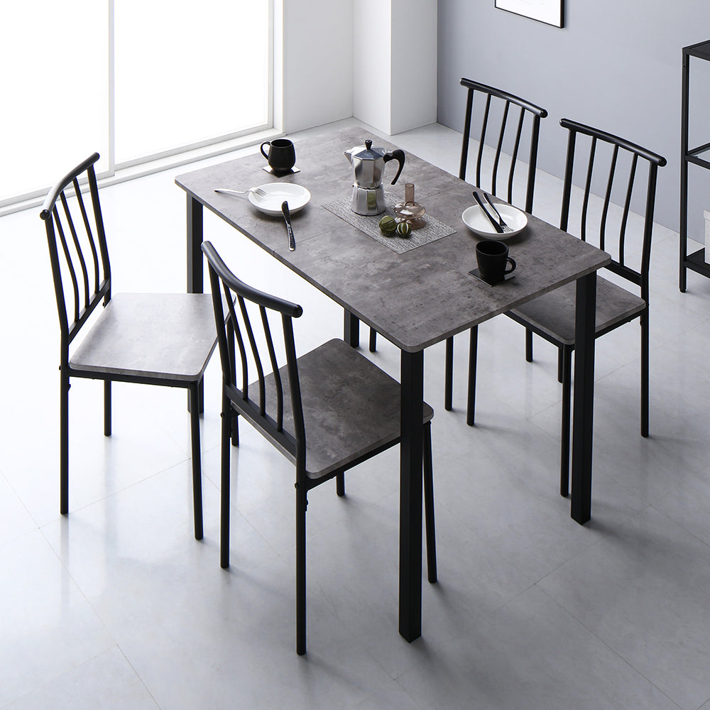 4人掛けダイニングセット(テーブル+パイプデザインチェア)ストーン×ブラック