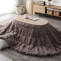 楕円形 細脚折りたたみ式 こたつ2点セット(テーブル幅 90cm・ライトナチュラル/ニット柄掛け布団 210×170cm・グレージュ)