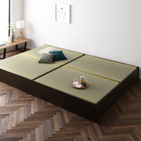 日本製 畳カラーが選べる大容量収納 畳ベッド 連結サイズ ブラウン:い草グリーン