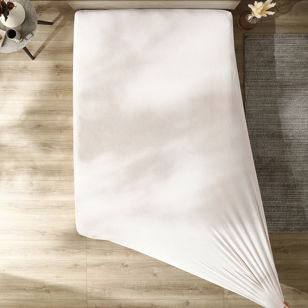 のびのびボックスシーツ 単品 素材(ふっくらタオル) 『Palmoa パルモア』 単身サイズ チークアイボリー