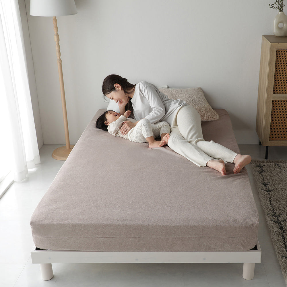 コットン100%ふっくらタオル防水ボックスシーツ『unwetta アンウェッタ』単品 セミシングル~キングサイズ ミルクココア