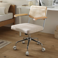 ラタン調 回転キャスター付き デスクチェア 【ひじ掛け付き】