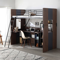 L字デスク付き バイカラー ロフトベット ブラウン