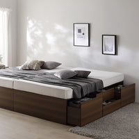 引き出し4杯大容量ベッド ヘッドレスタイプ『Slekt スレクト』連結サイズ ブラウン