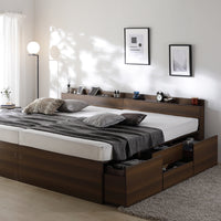 引き出し4杯大容量ベッド 宮付きタイプ『Slektia スレクティア』連結サイズ ブラウン