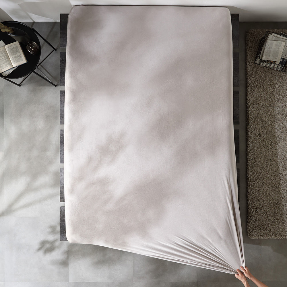 のびのびボックスシーツ 単品 暖かベロア『Velmoa ベルモア』ショート丈セミシングル~キング ライトグレー