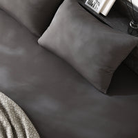 のびのび寝具セット 素材(すべすべニット) 『Palmoa パルモア』 ボックスシーツ+枕カバー 単身サイズ チャコールグレー