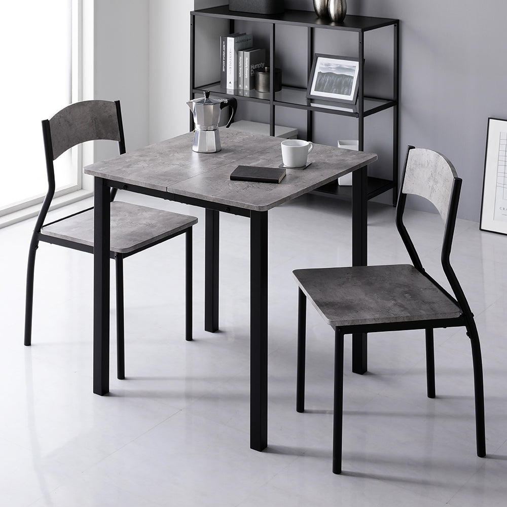 2人掛けダイニングセット(テーブル+シンプルデザインチェア)ストーン×ブラック