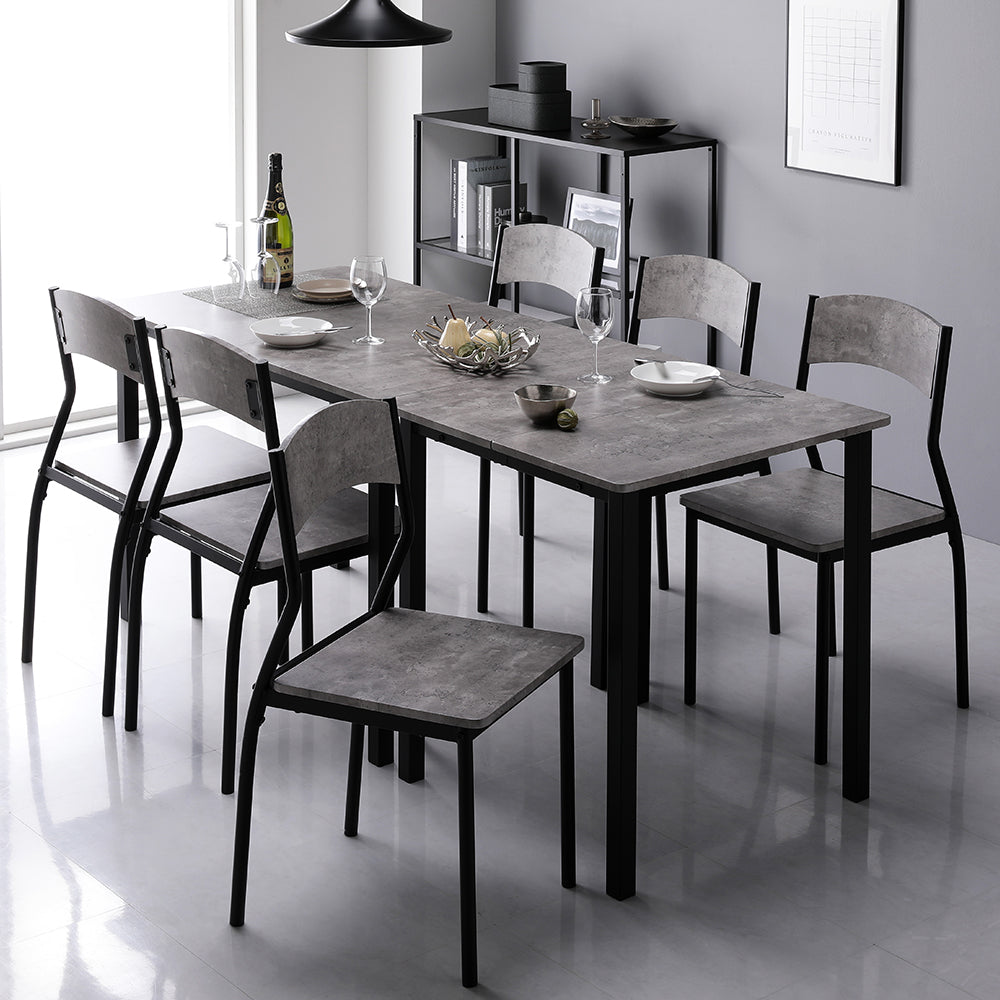 6人掛けダイニングセット(テーブル+シンプルデザインチェア)ストーン×ブラック