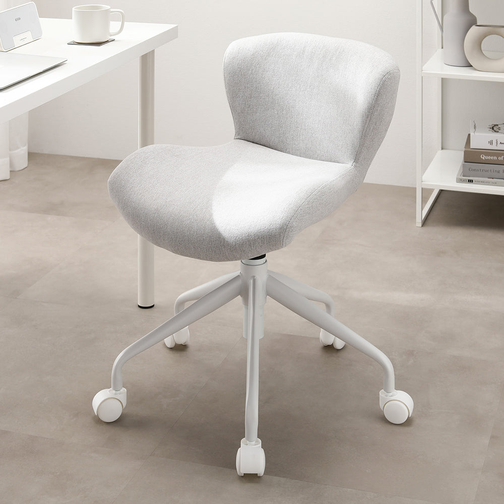 デスクチェア 『Luona ルオナ』 ライトベージュ(ホワイト脚) プレーン生地