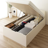 【お客様組み立て】日本製 ガス圧跳ね上げベッド(フラットヘッド・縦開き)ショート丈:アイボリー