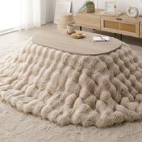 シンプルこたつローテーブル×ポコポコ布団 楕円形 2点セット(こたつテーブル:90×60cm + こたつ掛け布団:210×170cm) グレージュナチュラル/ベージュ