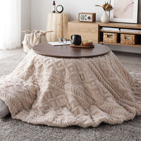 円形 細脚折りたたみ式 こたつ2点セット(テーブル幅 直径68cm・ウォルナットブラウン/ニット柄掛け布団 直径170cm・アイボリー)