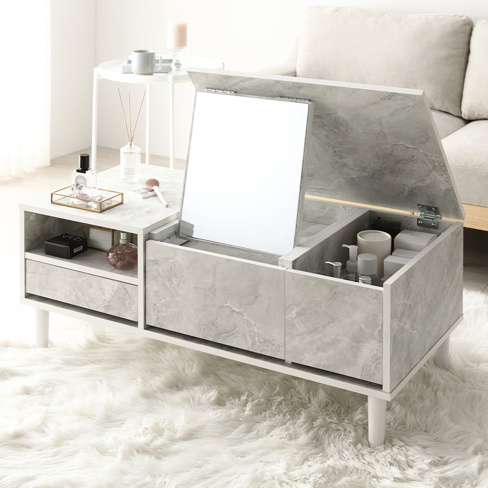 たっぷり収納できるドレッサーテーブル 幅95cm ストーンホワイト