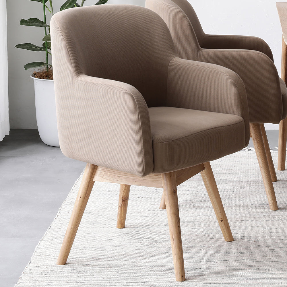 ニレ材を使用した回転チェア単品・キャメル