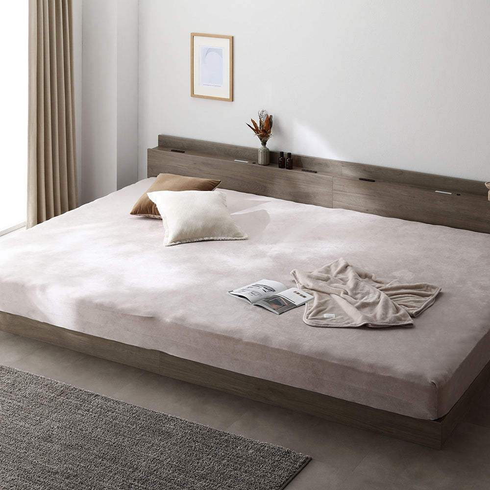 のびのびボックスシーツ 単品 暖かベロア『Velmoa ベルモア』ワイドキング200~280cm モカグレージュ