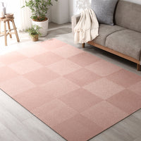 日本製 置くだけでズレない 洗える北欧調タイルカーペット ラグ用セット 約160×240cm(24枚セット) ペールピンク