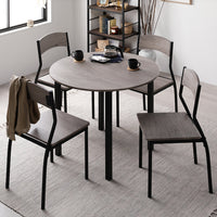 円形ダイニングセット(テーブル+シンプルデザインチェア)グレージュ×ブラック