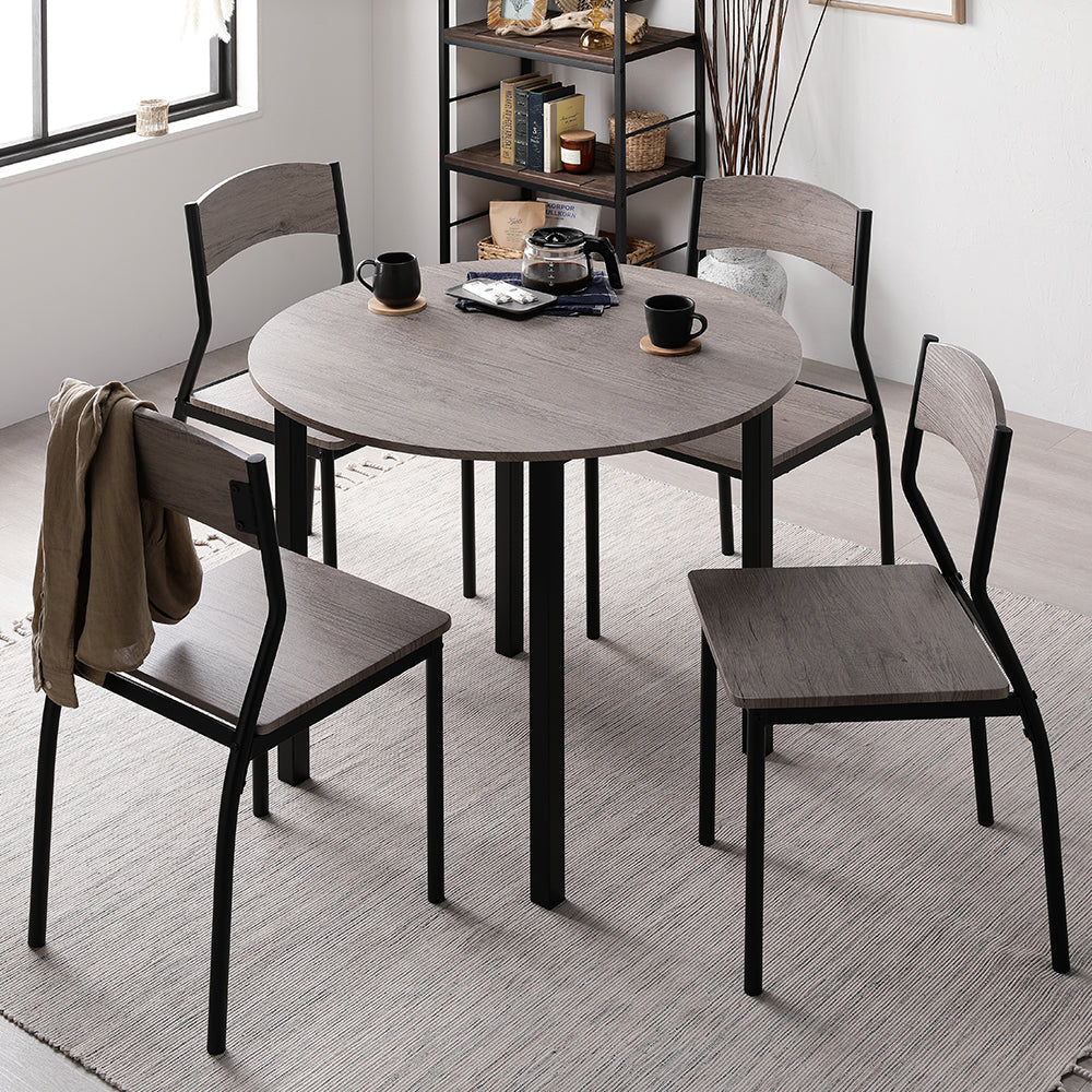 円形ダイニングセット(テーブル+シンプルデザインチェア)グレージュ×ブラック