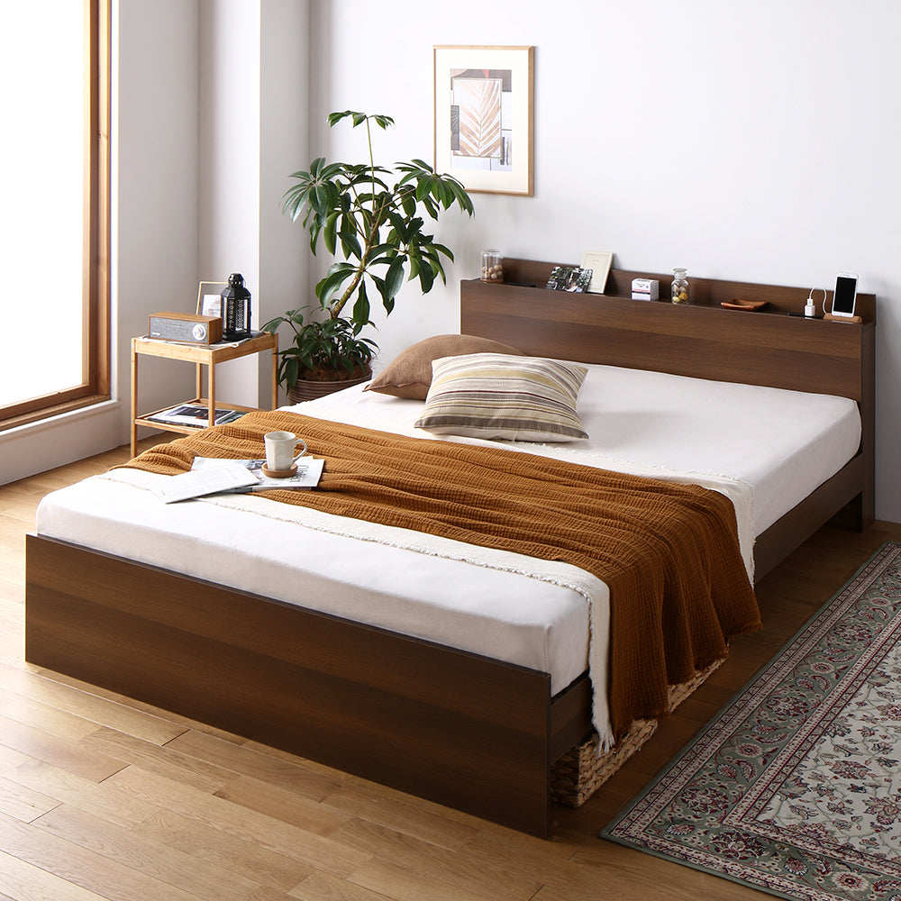 コンセント 棚付き 高さ調整すのこベッド 『Asteria アステリア』ブラウン