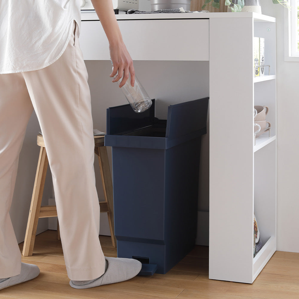 【日本製】省スペース開閉 バタフライオープンごみ箱 ペダル式 32L 1個(単品) ナイトブルー