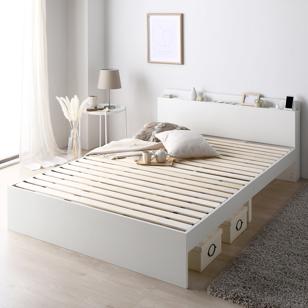 コンセント 棚付き 高さ調整すのこベッド 『Asteria アステリア』フレームのみ・ホワイト