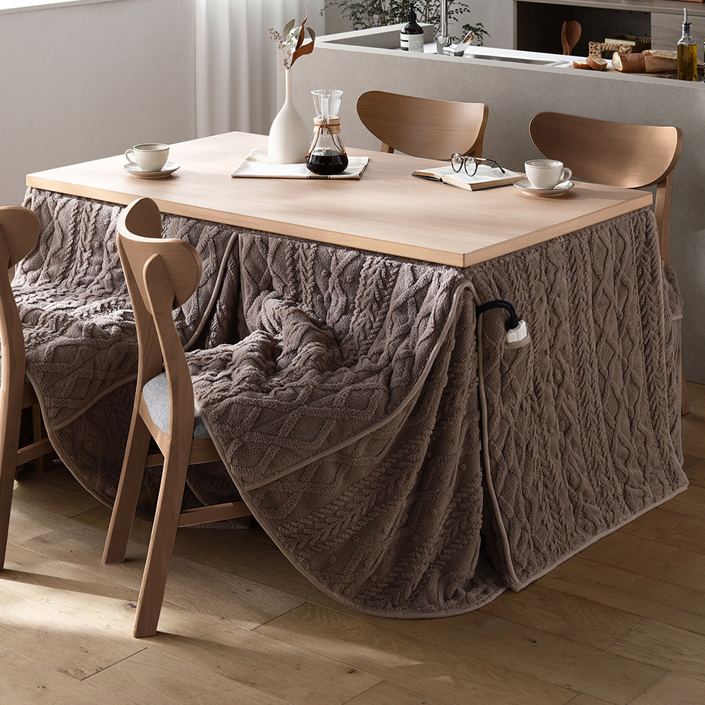 【ダイニングテーブル用】 もこもこニット柄 こたつ掛け布団 単品 275×220cm(長方形) グレージュ