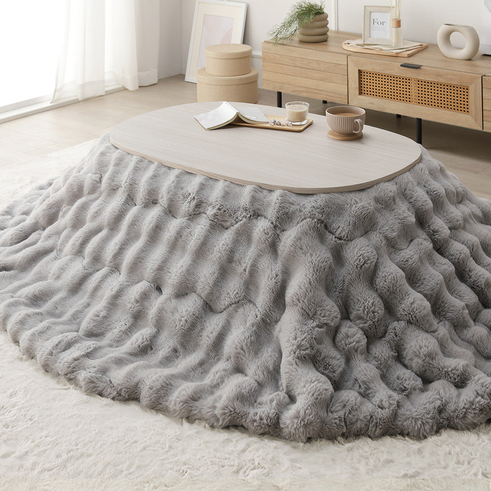 ふわとろラビットファー調 ポコポコこたつ掛け布団 単品 210×170cm(楕円形) グレー