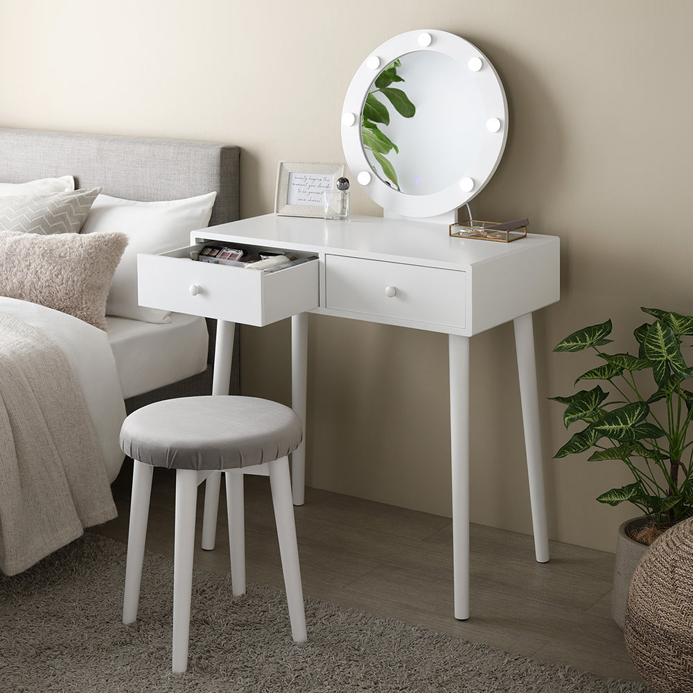明るさと色が調整できる LED照明付きドレッサー サークル型 ホワイト
