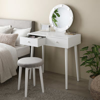 明るさと色が調整できる LED照明付きドレッサー サークル型 ホワイト