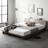 ローベッド 棚付き コンセント付き 『TUULIE トゥーリエ』 グレージュ