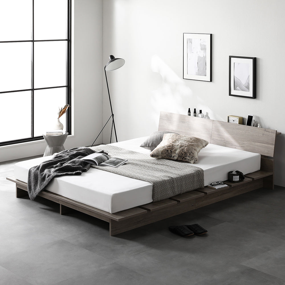 ステージベッド 棚付き コンセント付き 『TUULIE トゥーリエ』 グレージュ