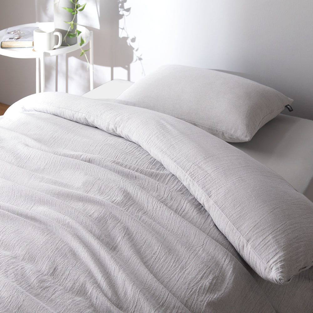 やわらか肌触り洗いざらしコットン 先染め糸 綿100% (掛布団カバー+枕カバー) 2点セット シングル・グレー
