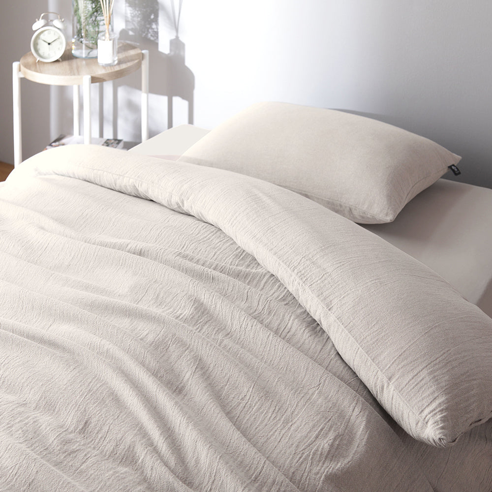 やわらか肌触り洗いざらしコットン 先染め糸 綿100% (掛布団カバー+枕カバー) 2点セット シングル・アイボリー