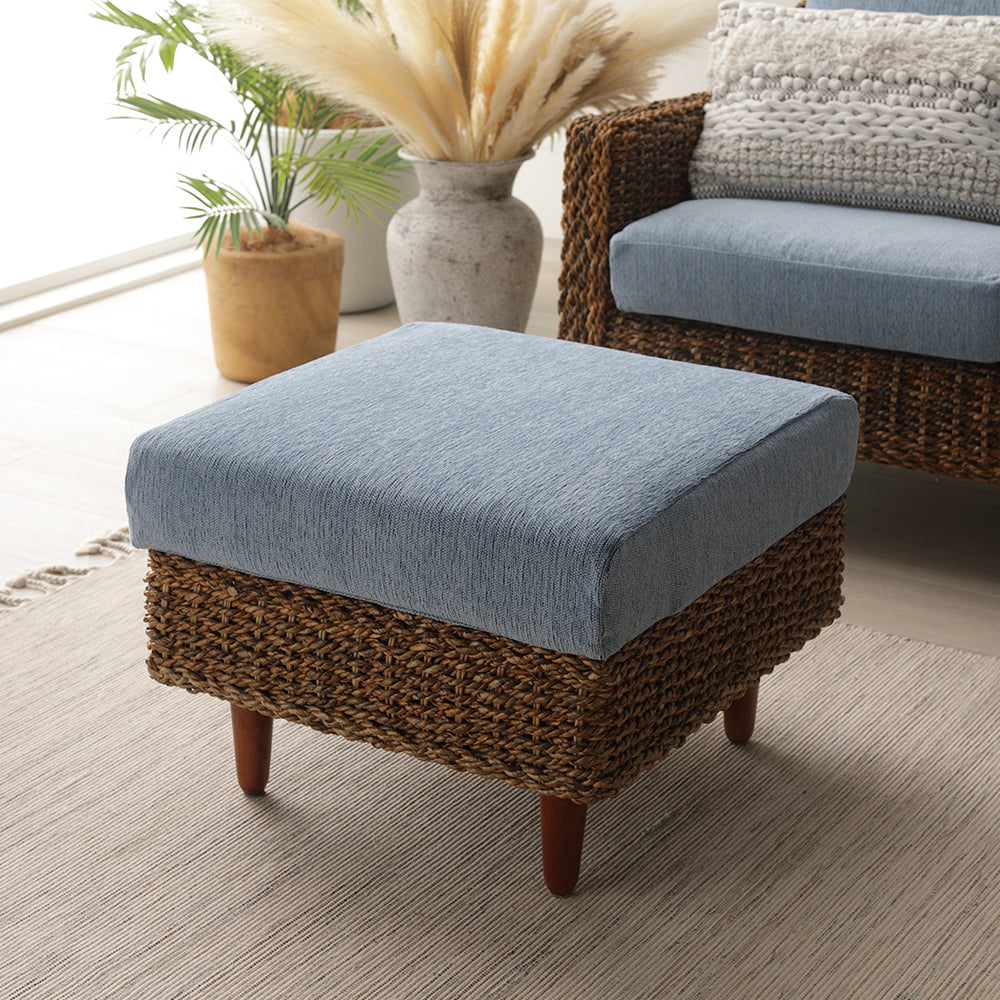 天然素材リゾートソファ(アバカ)オットマン・スカイブルー