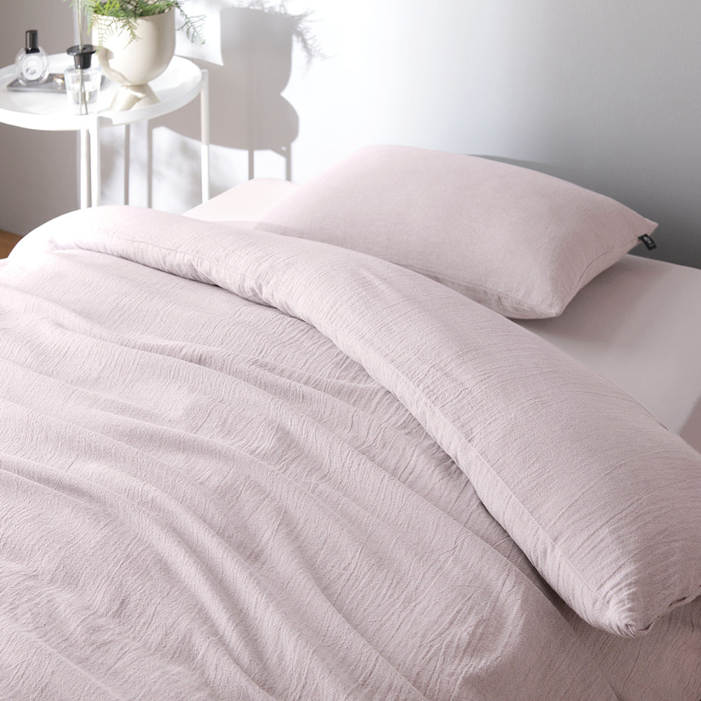 やわらか肌触り洗いざらしコットン 先染め糸 綿100% (掛布団カバー+枕カバー) 2点セット シングル・ピンク