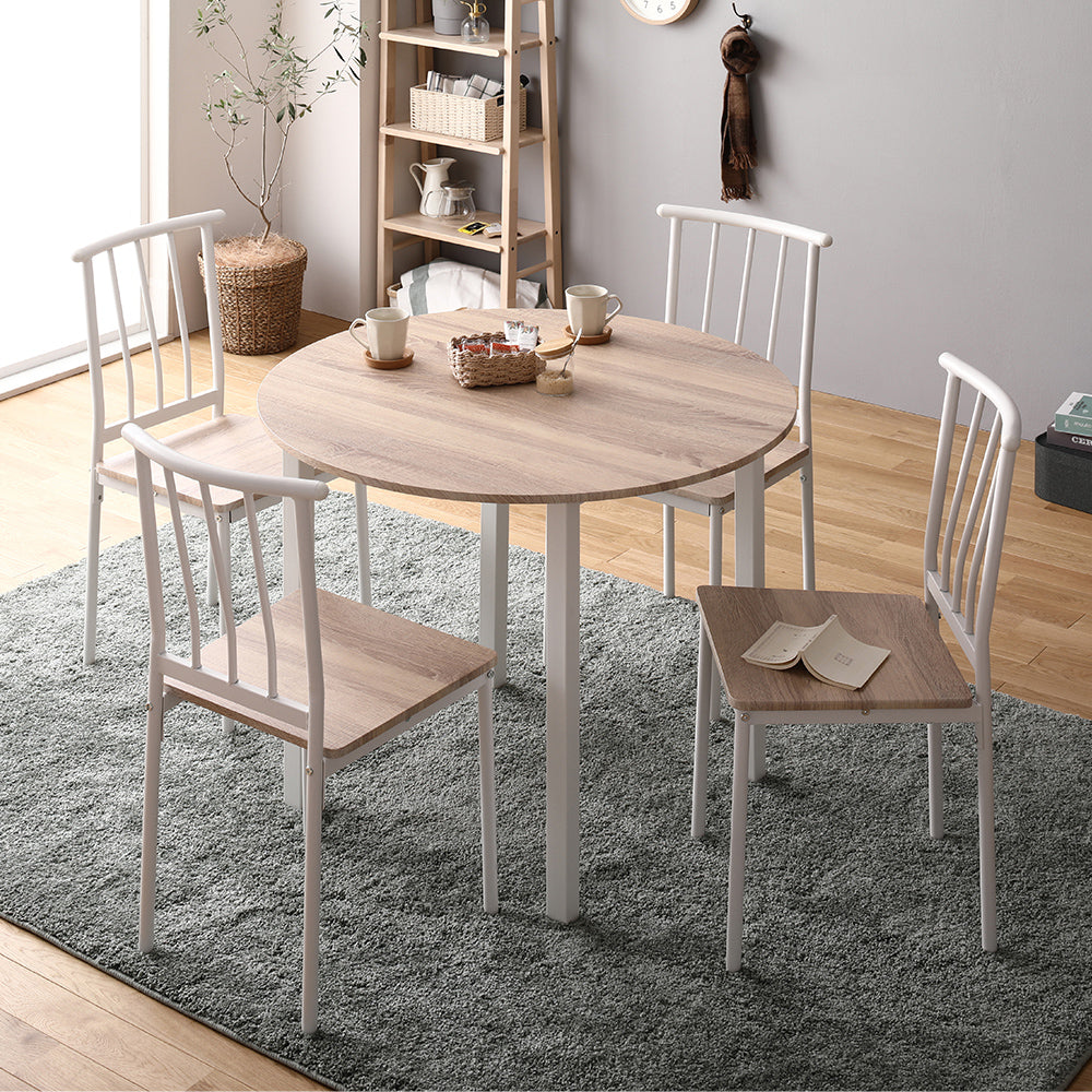 円形ダイニングセット(テーブル+パイプデザインチェア)ナチュラル×ホワイト