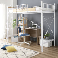デスク・ラック付きも選べる ロフトベッド シングル 【ベッドフレーム+デスク75cm幅】 ホワイト