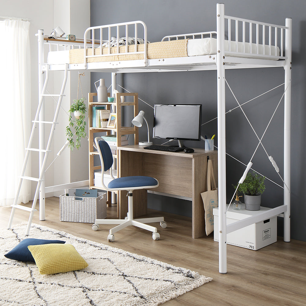 デスク・ラック付きも選べる ロフトベッド ホワイト