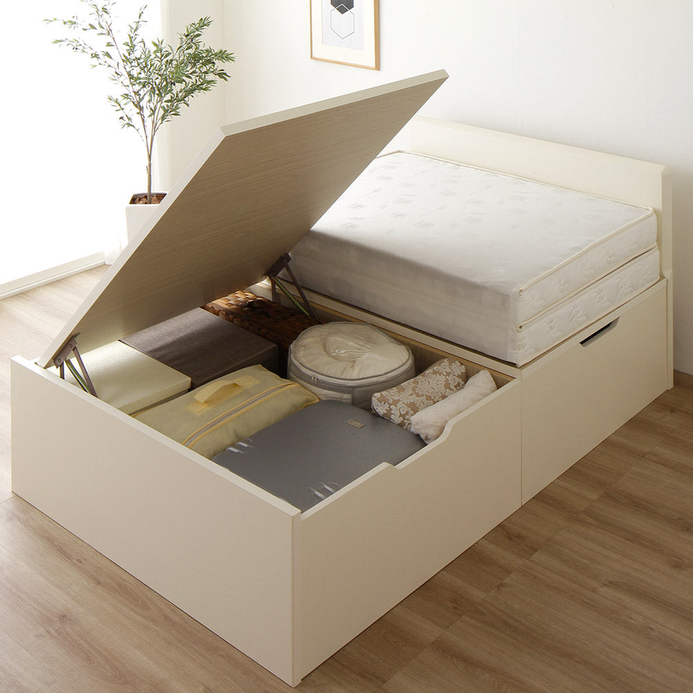 フラットヘッドボード 跳ね上げ ベッド アイボリー