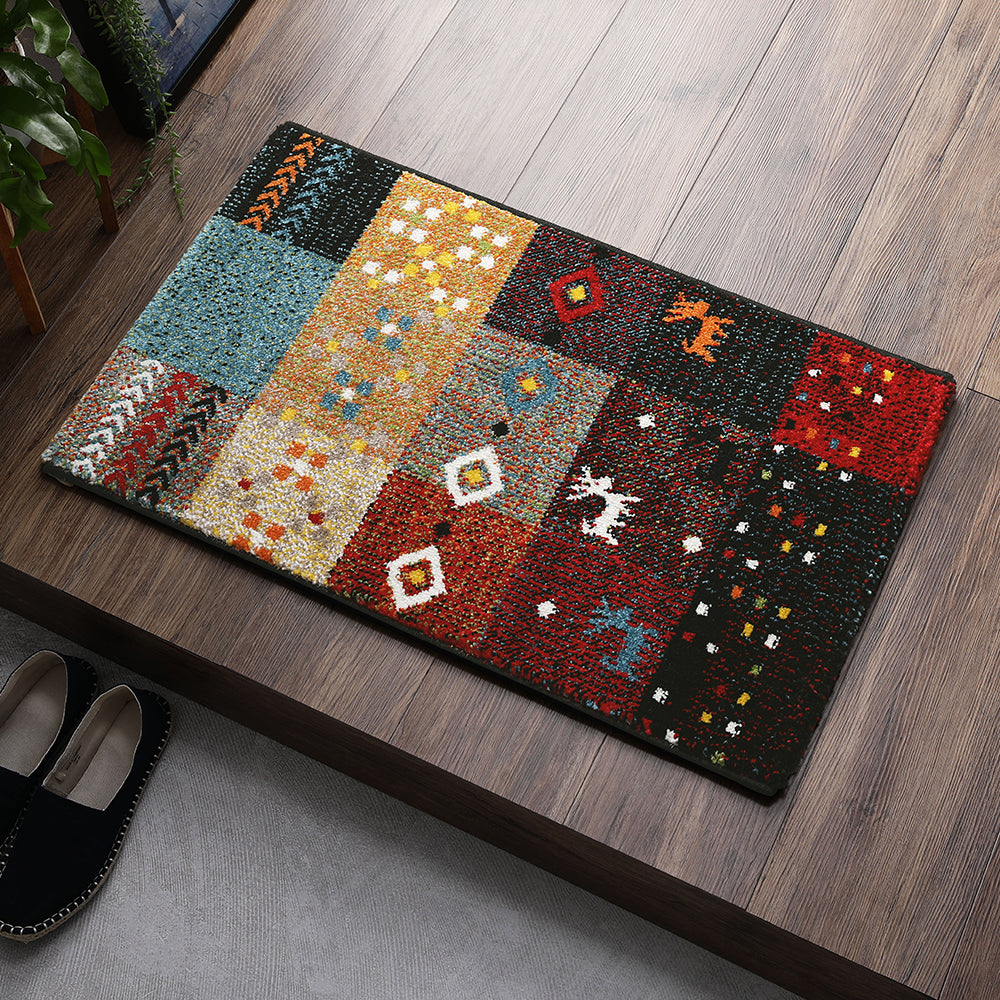 トルコ製 ウィルトン織り 玄関マット レトロタイル