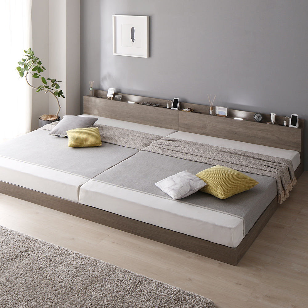 照明&棚付き 連結ローベッド 『Famite ファミーテ』グレージュ