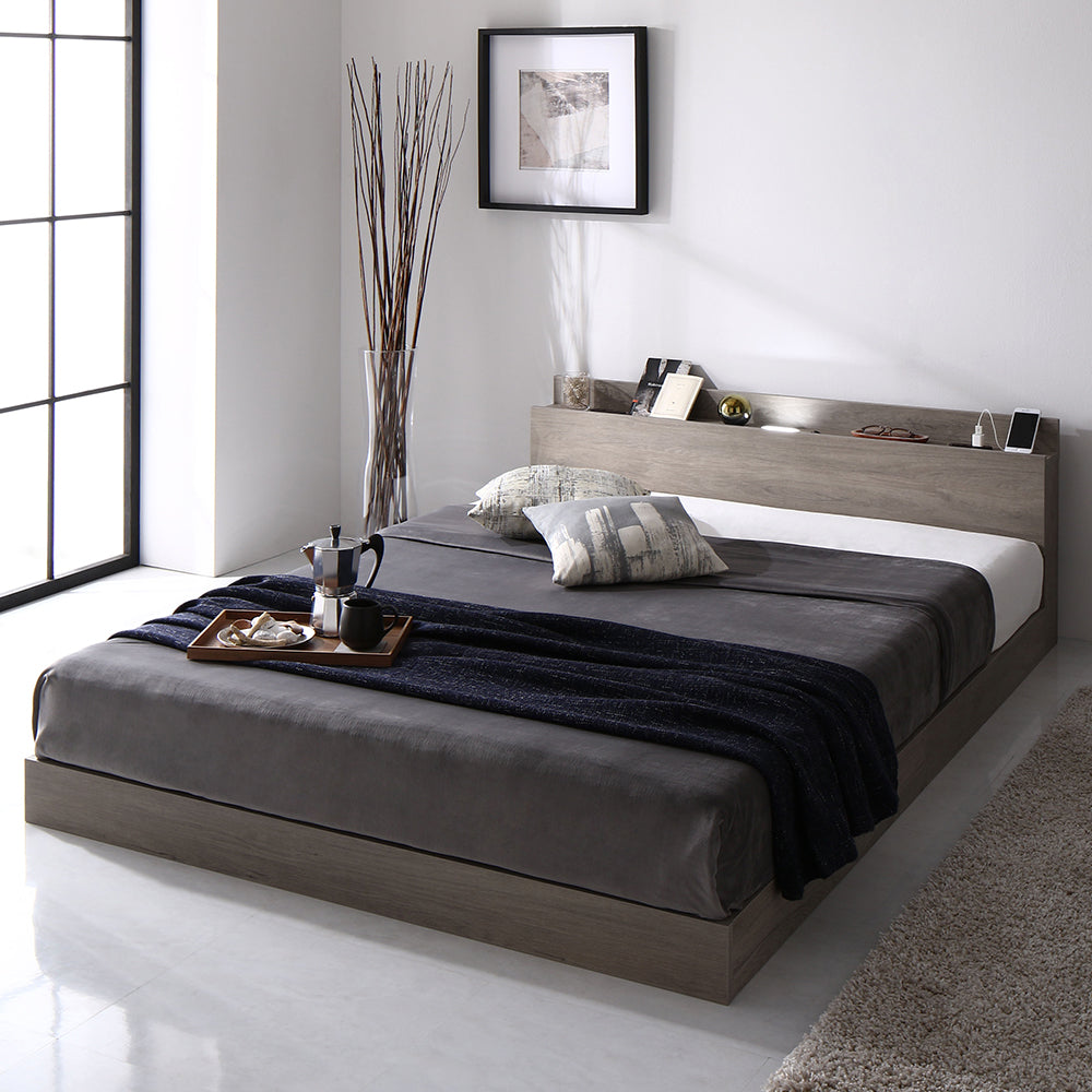 照明&棚付きローベッド 『Famite ファミーテ』グレージュ