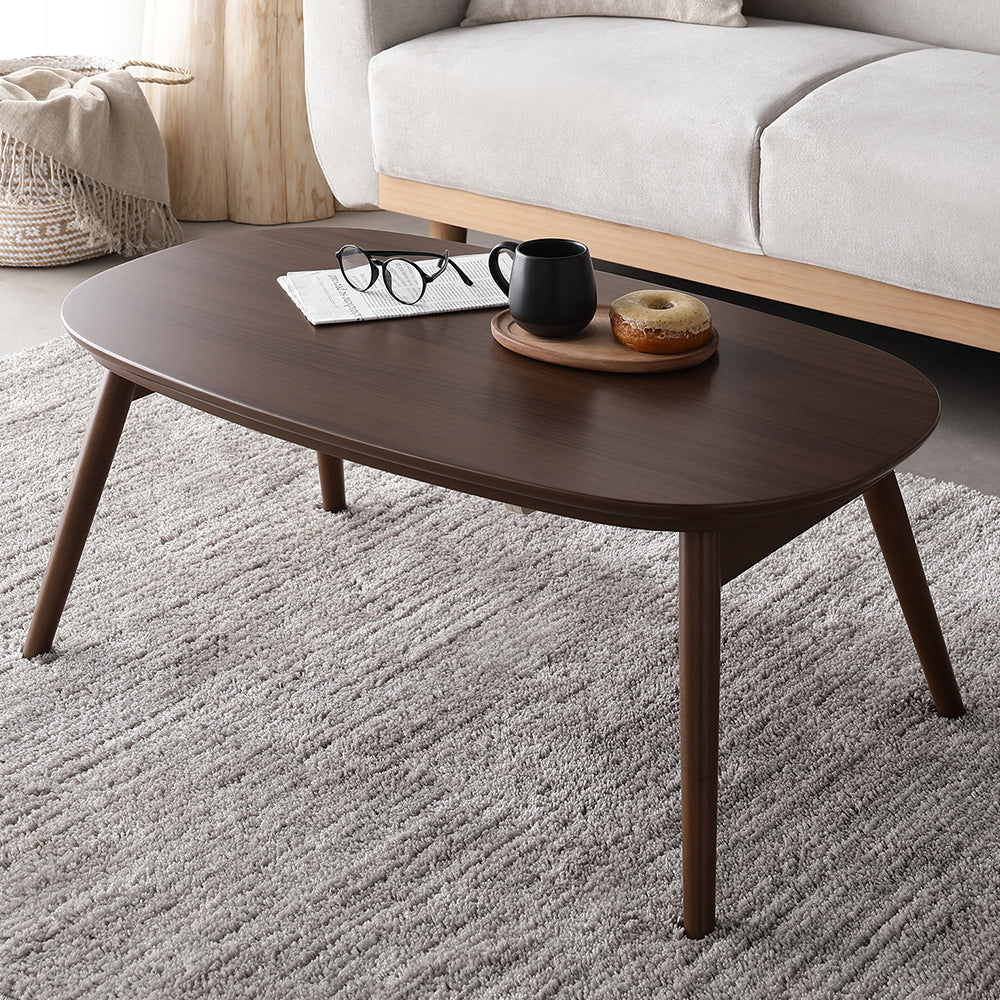 オーバル 楕円 細脚折りたたみ式 こたつテーブル単品 幅90×50cm ウォルナットブラウン