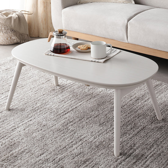 オーバル 楕円 細脚折りたたみ式 こたつテーブル単品 幅90×50cm ホワイトウォッシュ